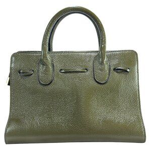 BORSE IN PELLE Green Pebbled Italian Leather Handbag Dual Handles Zip Closure